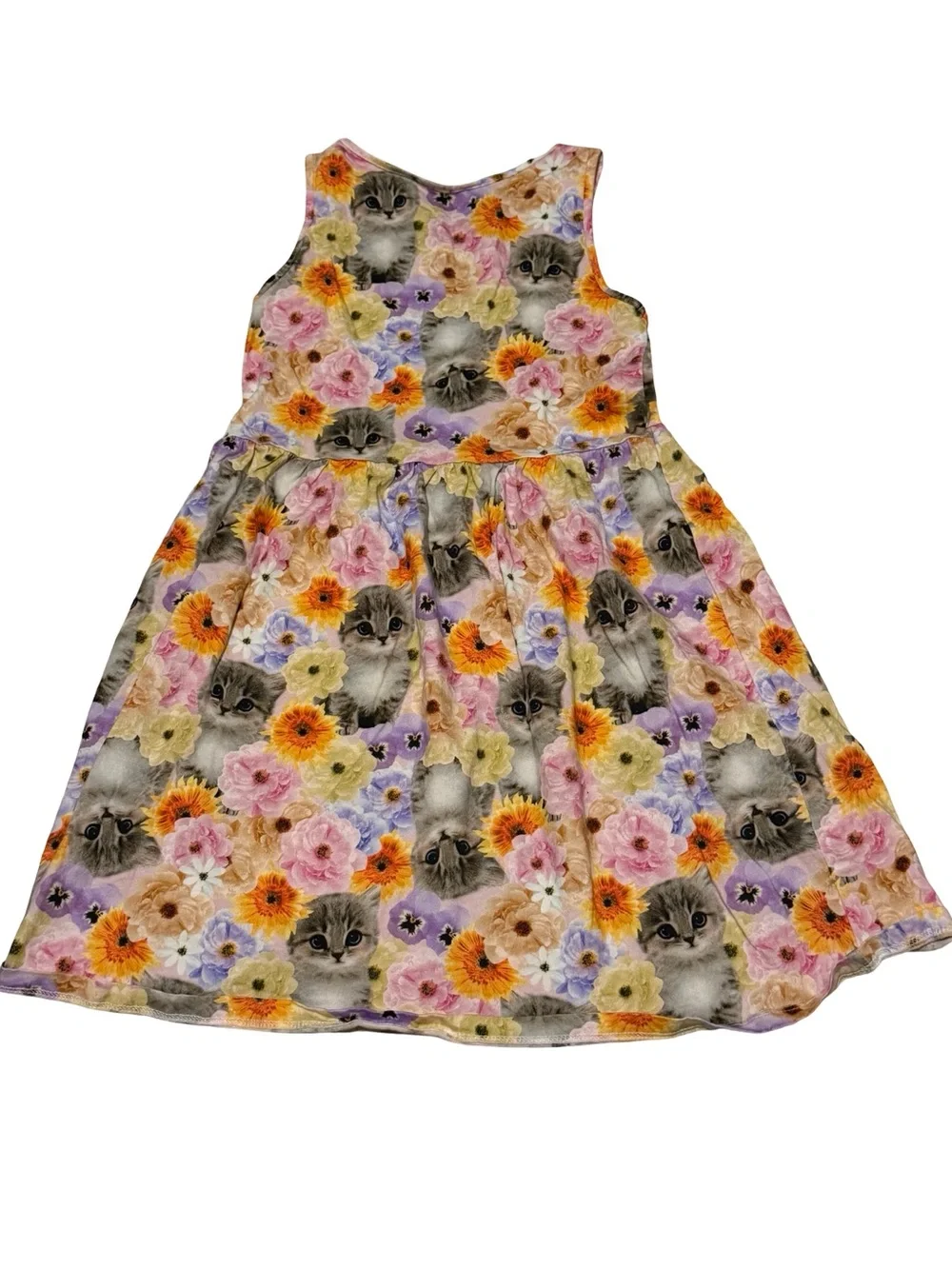 H&M Girls Kitten Floral Sleeveless Skater Dress Multicolor Size 6X/7